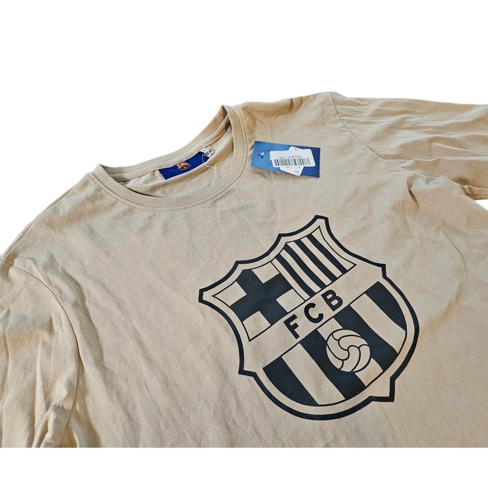 FC Barcelona Long Sleeve Shirt Mens XL Tan FCB Barca Graphic Tee Cotton New